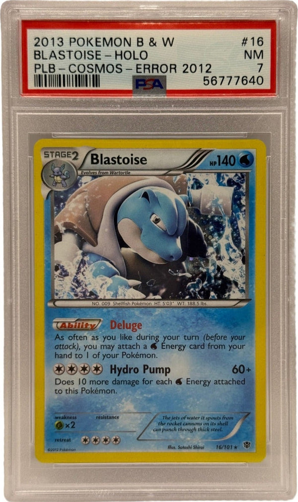 2013 Pokémon Plasma Blast Cosmos Blastoise Holo Error 2012 16/101 PSA 7 NEAR MINT