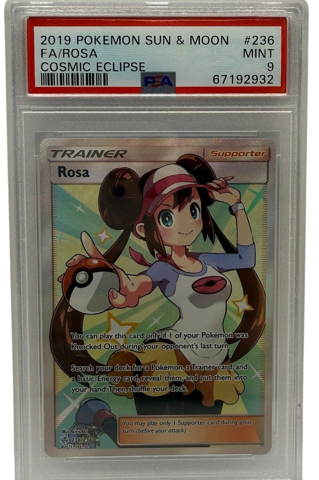 2019 Pokémon Sun & Moon Cosmic Eclipse Rosa Full Art #236 PSA 9 MINT — photo 1