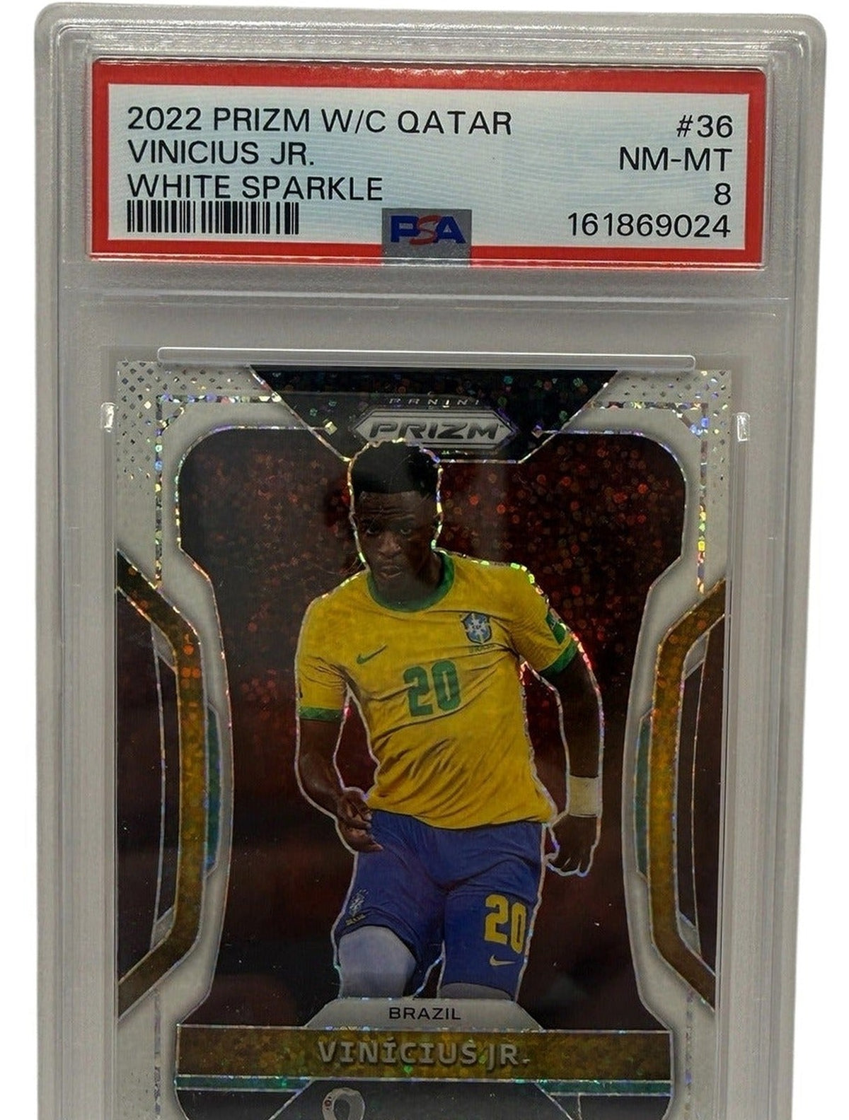 2022 Panini Prizm World Cup Qatar 2024 Vinicius Jr. White Sparkle #36 PSA 8 NM-MT — front