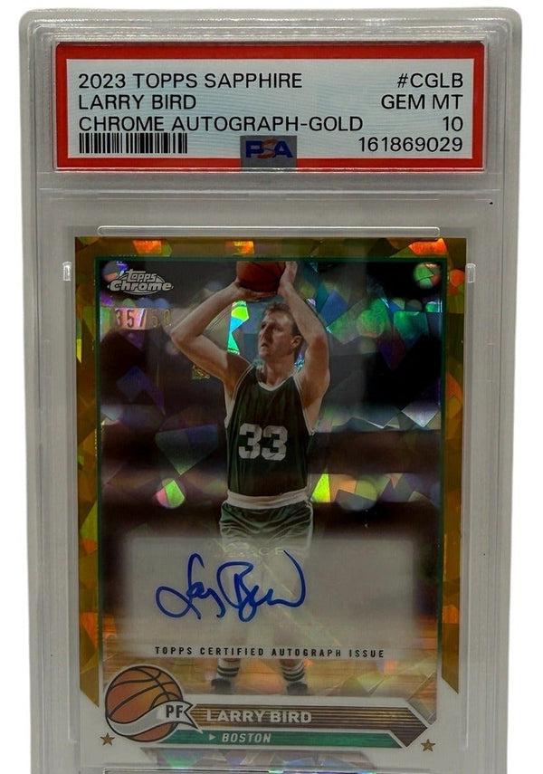 2023 Topps Chrome Sapphire Larry Bird Autograph Gold Refractor /50 PSA 10 GEM MINT — photo 1
