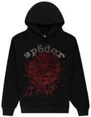 Sp5der Rhinestone OG Web v2 Hoodie Black & Red