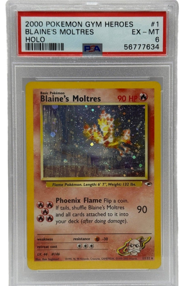 2000 Pokémon Gym Heroes Blaine's Moltres Holo 1/132 PSA 6 EX - MT