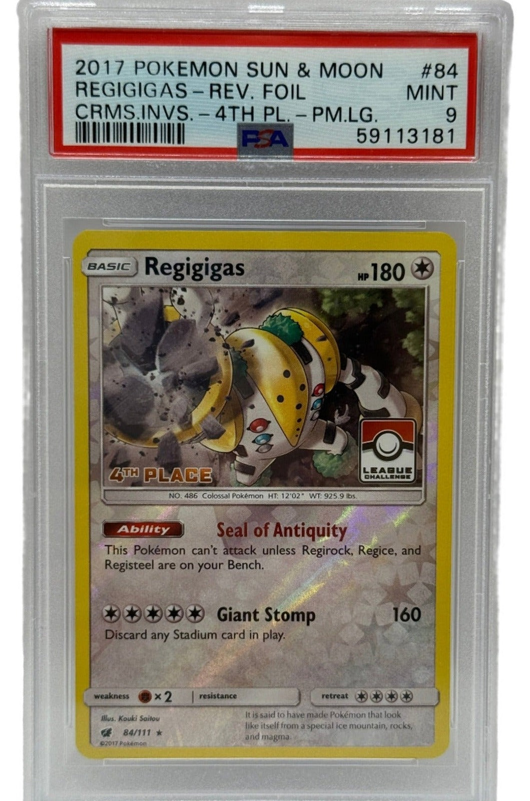 2017 Pokémon League Crismon Invasion Regigigas 3rd Place Reverse Holo 84/111 PSA 9 MINT