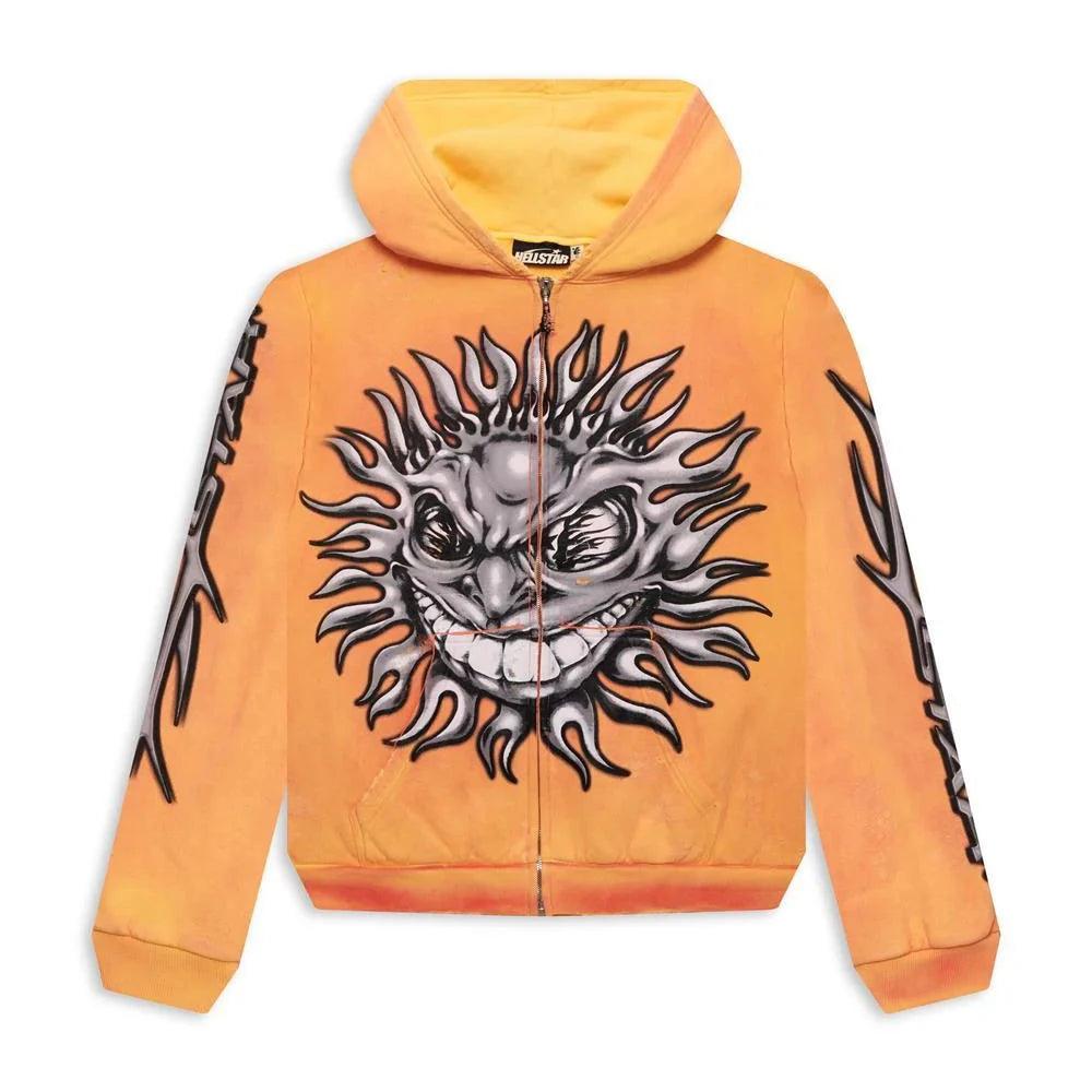 Hellstar Sun Zip-Up Hoodie Orange