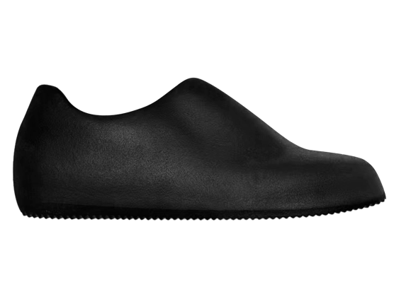 Black slip-on shoe on a white background