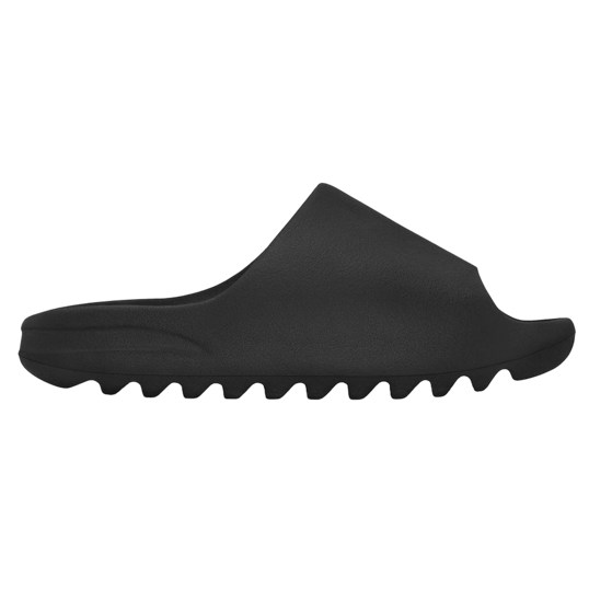 Black slip-on shoe with sole texture on a white background