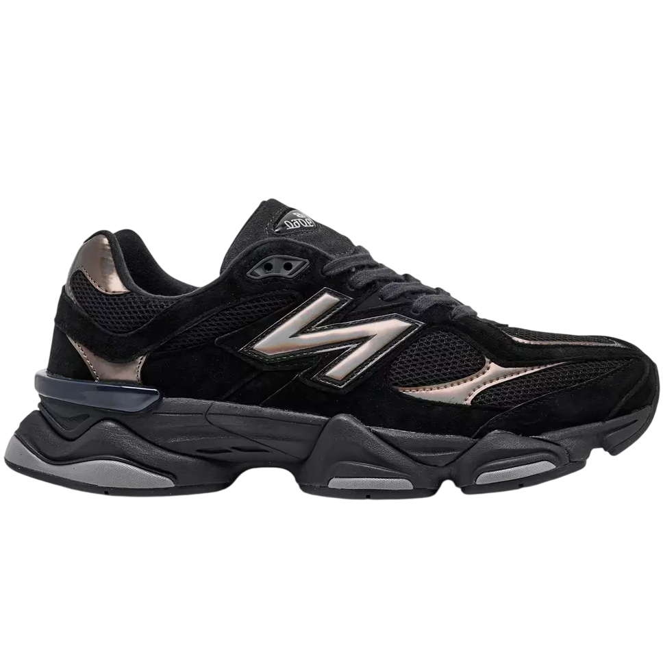 Black sneaker with New Balance logo on a white background