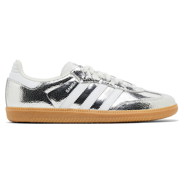 Adidas Samba OG Silver Metallic Cracked Leather (Women's) sneakers — style JR0035 — photo 1 of 5
