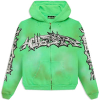 Hellstar Graffiti Kapuzensweatshirt mit Reißverschluss Grün