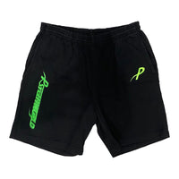 Psychworld Schwarze Canvas-Shorts mit limettengrünem Logo