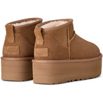 UGG Classic Ultra Mini Platform Boot Chestnut (Women's) — rear view, pair, sheepskin collar - Image 4
