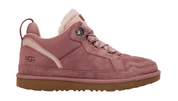Pink UGG sneaker with brown sole on a white background